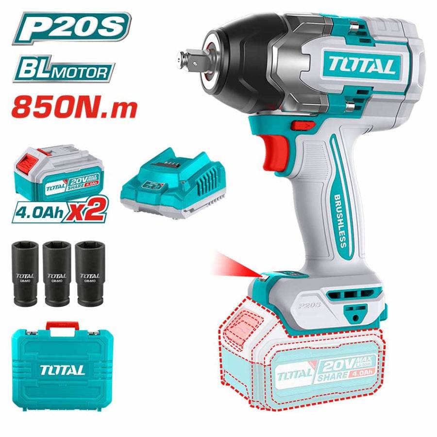 20V Cordless Impact Wrench Brushless 850Nm - Total Tools